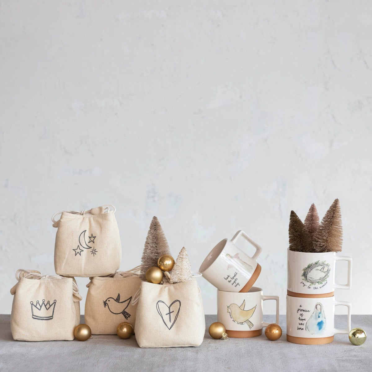 Creative Co-Op Creative Co-op Stoneware Mug With Christmas Saying & Image in Printed Drawstring Bag - Little Miss Muffin Children & Home