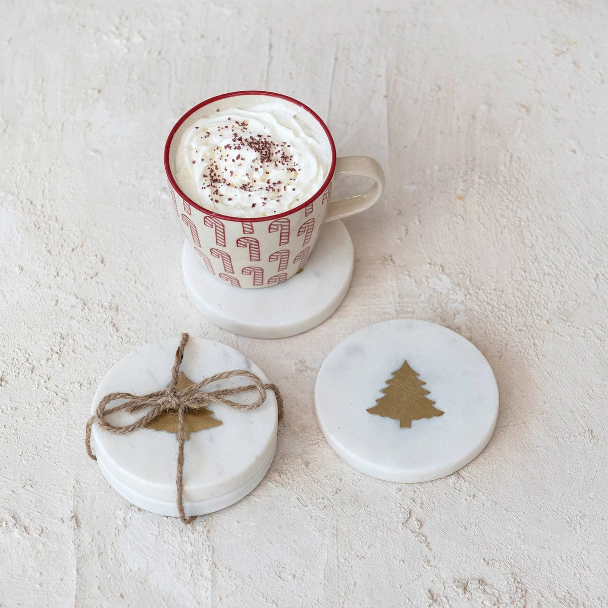Creative Co-op Creative Co-op 4" Round Marble Coasters with Brass Tree Inlay, S/4 - Little Miss Muffin Children & Home