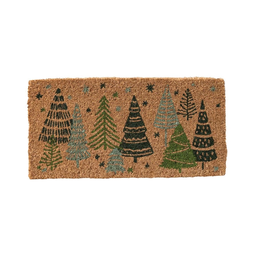 Creative Co-op Creative Co-op Natural Coir Doormat with Christmas Trees & Stars, Green & Black - Little Miss Muffin Children & Home