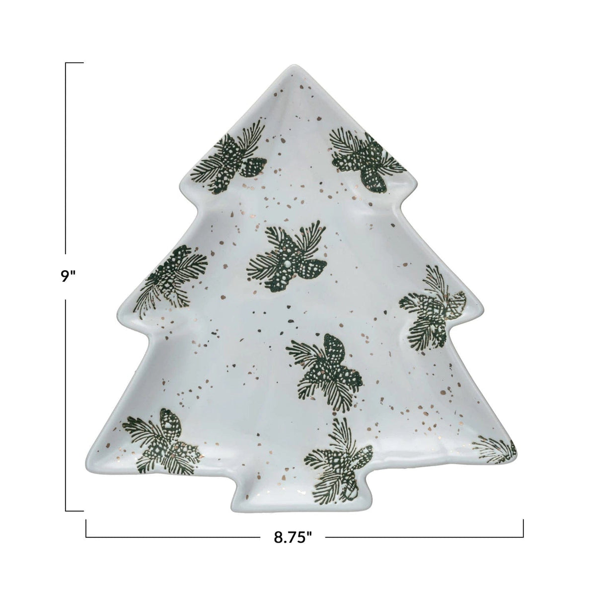 Creative Co-op Creative Co-op Stoneware Tree Shaped Plate with Gold Electroplating, White - Little Miss Muffin Children & Home