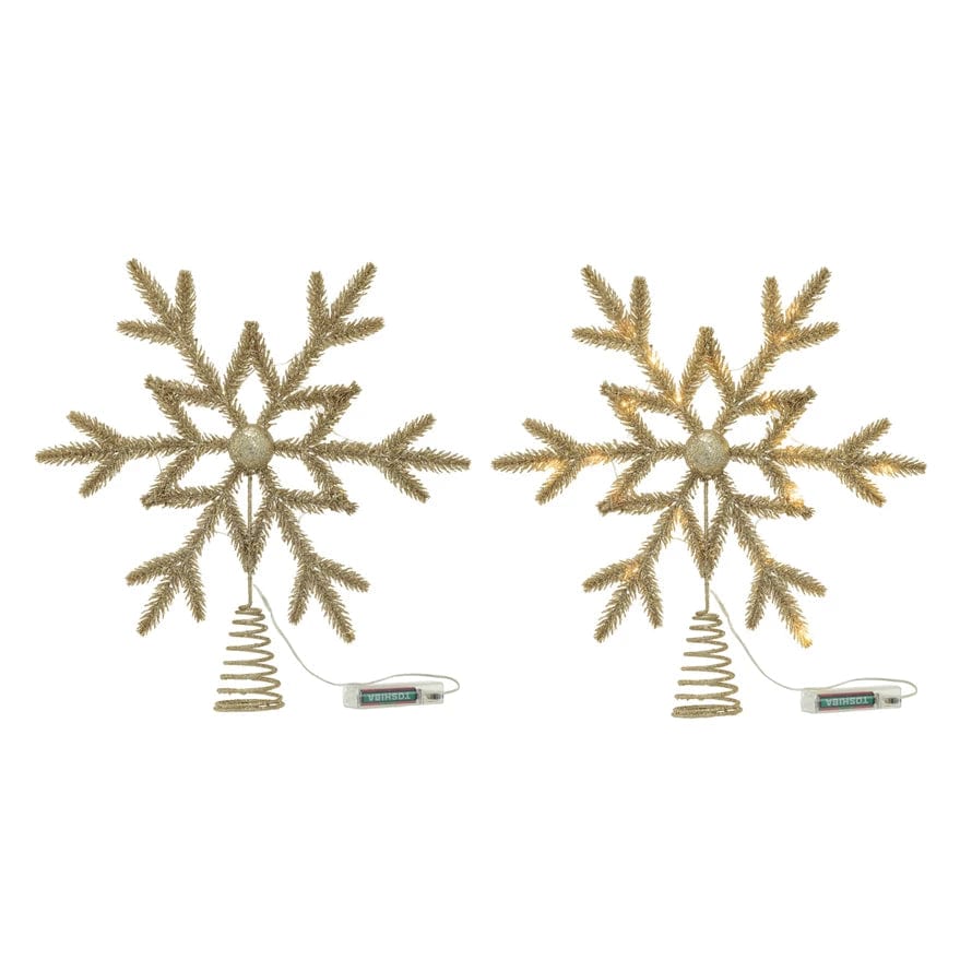 Creative Co-op Creative Co-op Plastic & Metal LED Snowflake Tree Topper with Glitter, Champagne Color - Little Miss Muffin Children & Home