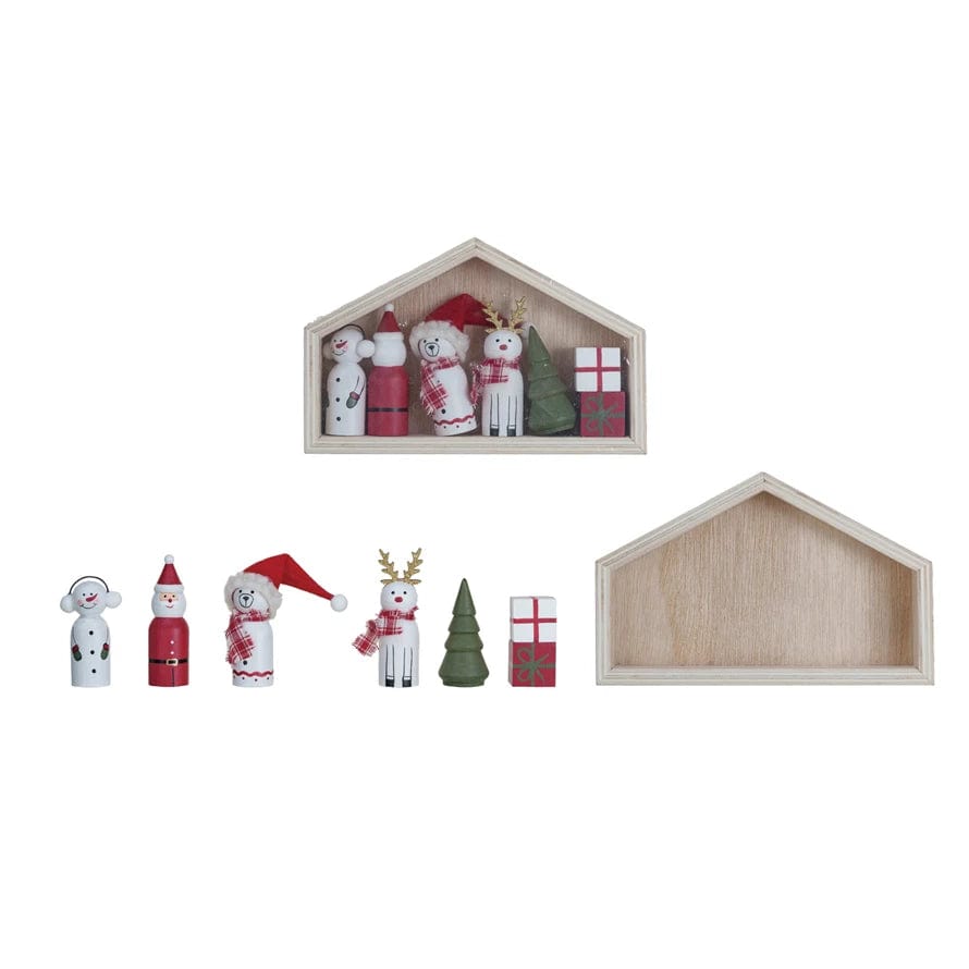 Creative Co-op Creative Co-op Wood Holiday Icons in House, Boxed Set of 8 - Little Miss Muffin Children & Home