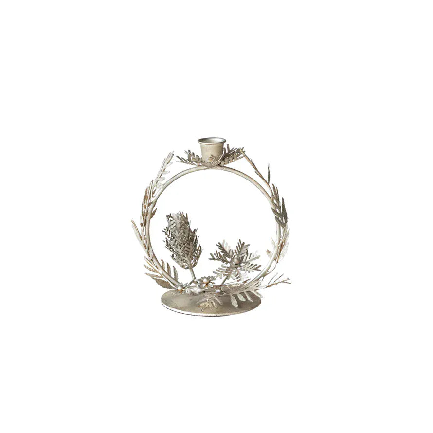 Creative Co-op Metal Leaves & Pinecones Wreath Shaped Taper Holder - Little Miss Muffin Children & Home