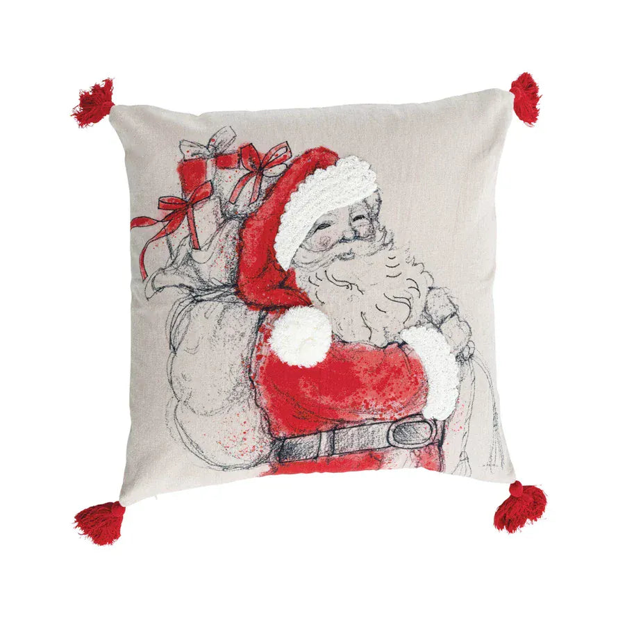 cotton chambray santa christmas pillow