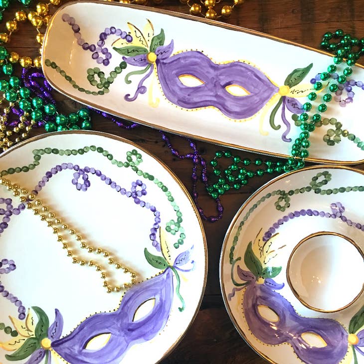 Magnolia Creative Co Mardi Gras Mask Round Platter, alternate view