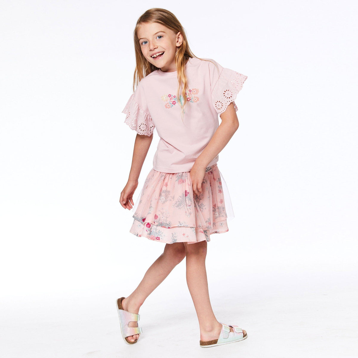 DEUX PAR DEUX Deux Par Deux Top With Eyelet Sleeves & Graphic - Little Miss Muffin Children & Home