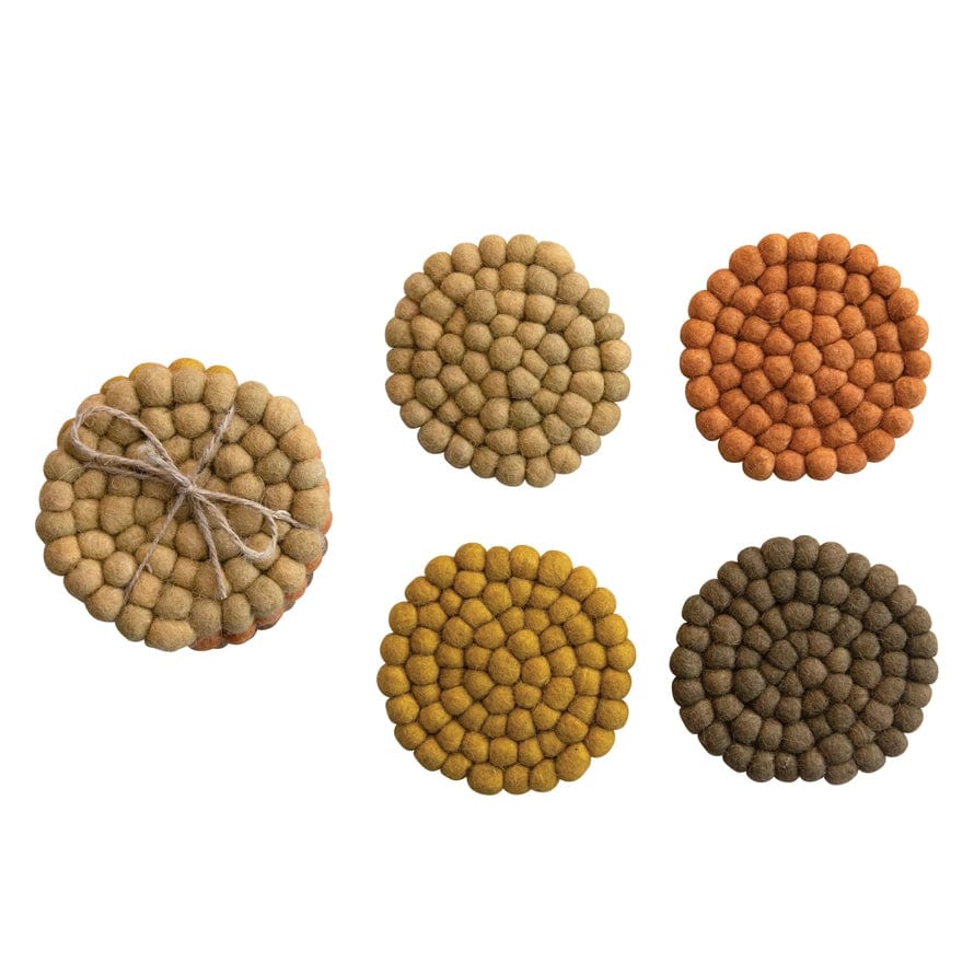 CCO - Creative Co-op Creative Co-op Handmade Wool Felt Ball Coasters Set of 4 - Little Miss Muffin Children & Home