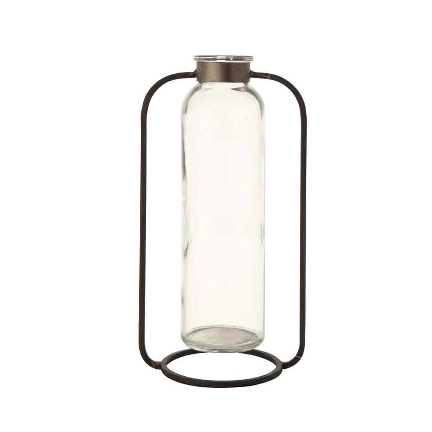 Creative Co-op Creative Co-op Glass Vase in Metal Stand - Little Miss Muffin Children & Home