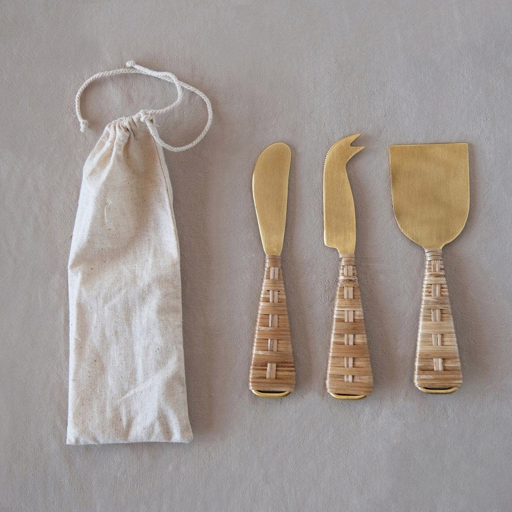 Creative Co-Op Creative Co-op Rattan & Steel Cheese Knife Set - Little Miss Muffin Children & Home