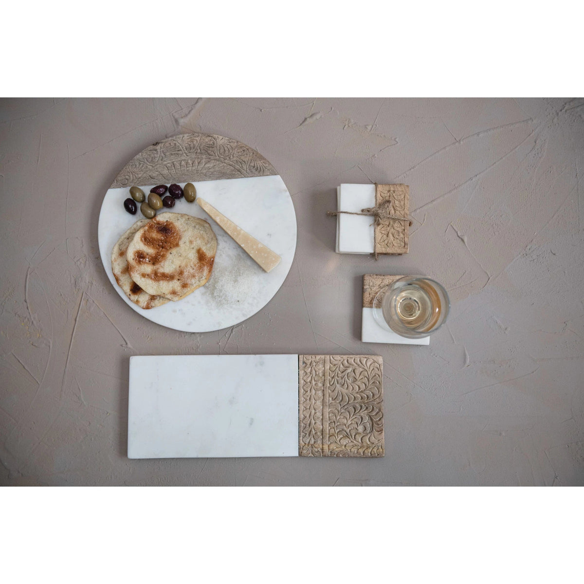 Creative Co-op Creative Co-op Marble & Hand-Carved Wood Serving Board - Little Miss Muffin Children & Home