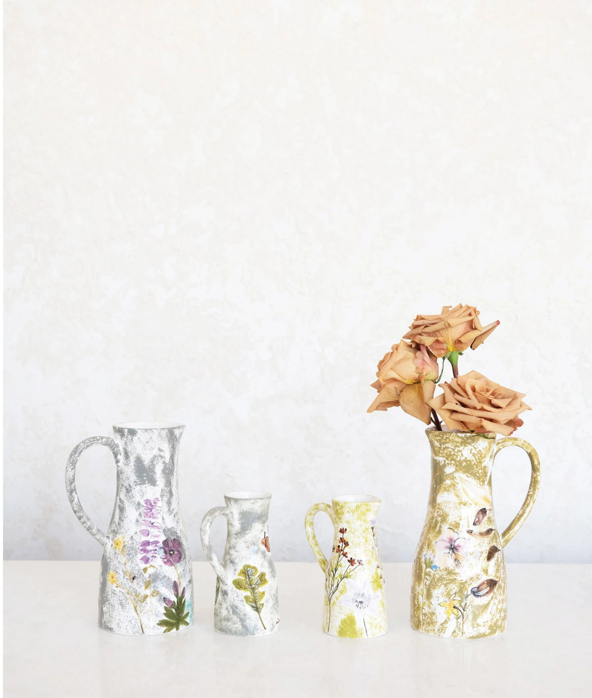 Creative Co-op Creative Co-op Stoneware Pitcher with Florals, 2 Styles - Little Miss Muffin Children & Home